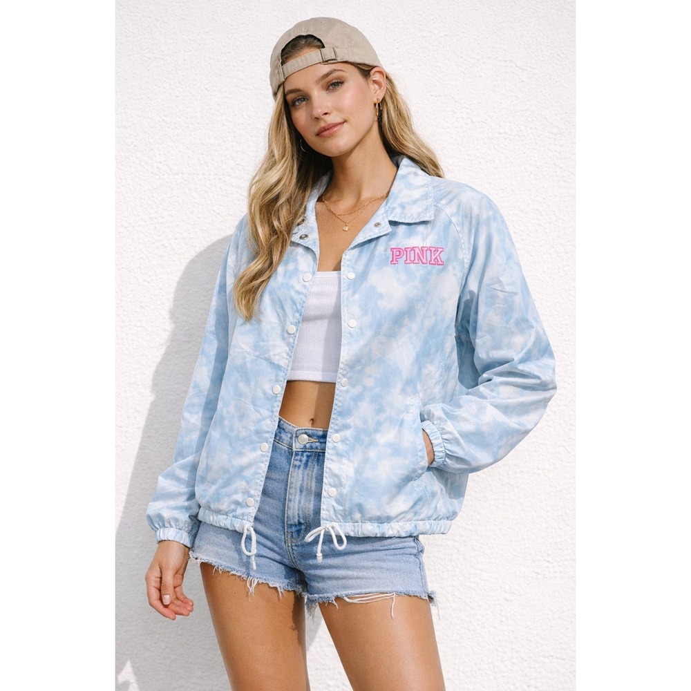 Victoria's Secret PINK Jacket  Blue Tie Dye Windbreaker Lightweight  XS Logo